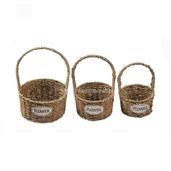 Set Of 3 Seagrass Storage Basket Brown Color Wholesale