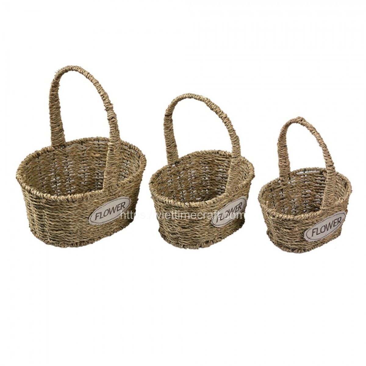 Set Of 3 Seagrass Storage Basket Brown Color Wholesale