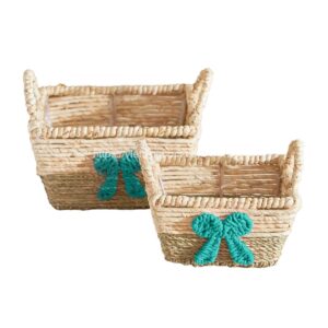 set of 2 cute seagrass storage basket with ribbon