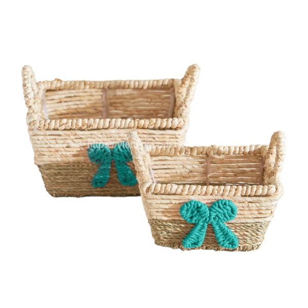 set of 2 cute seagrass storage basket with ribbon