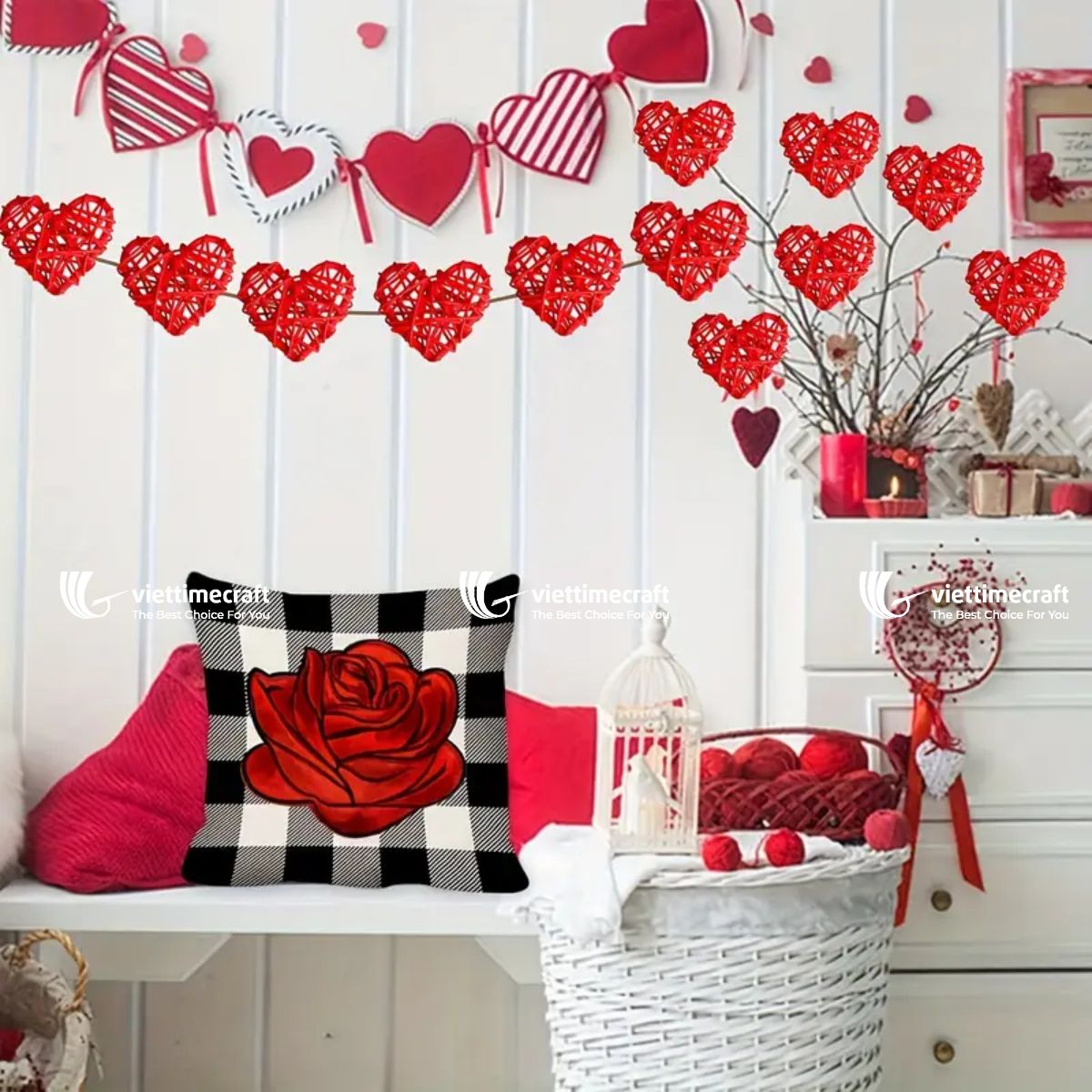 rattan heart ornament, dining table decoration