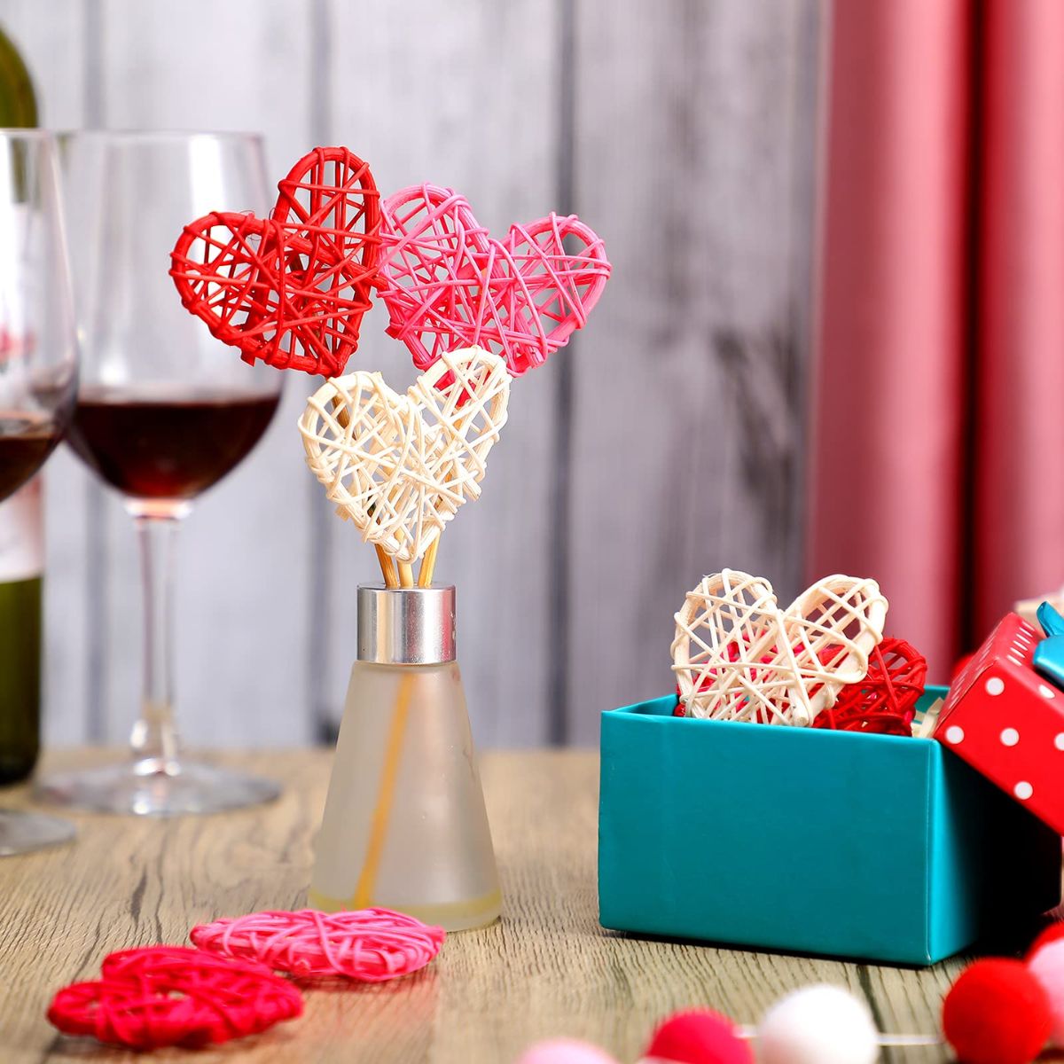 rattan heart ornament, dining table decoration