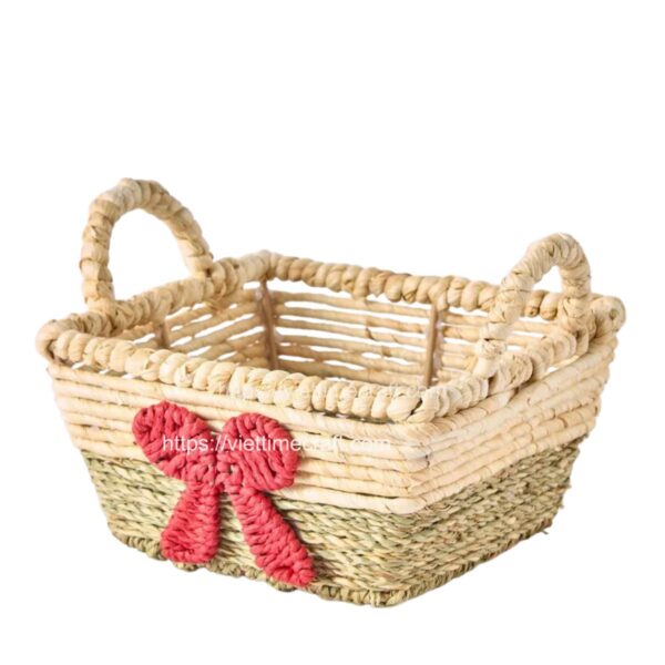 set of 2 cute seagrass storage basket with ribbon