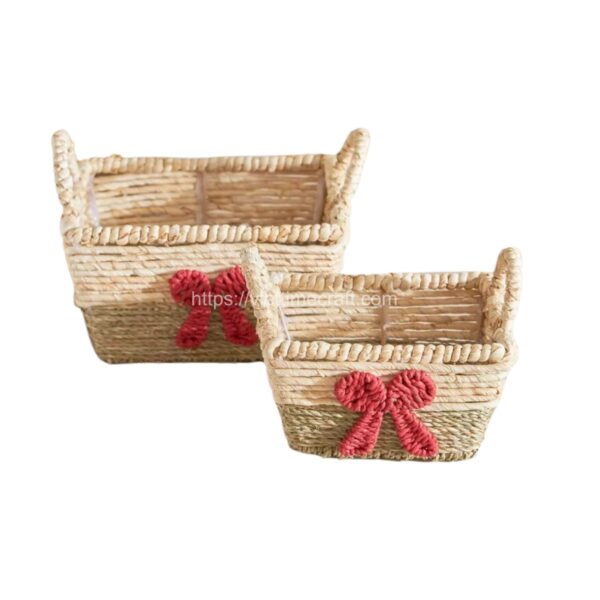 set of 2 cute seagrass storage basket with ribbon