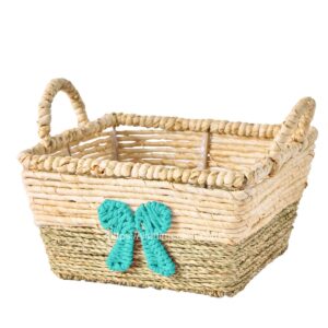 set of 2 cute seagrass storage basket with ribbon