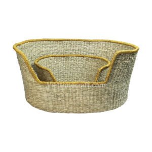 seagrass pet basket bed with a pillow