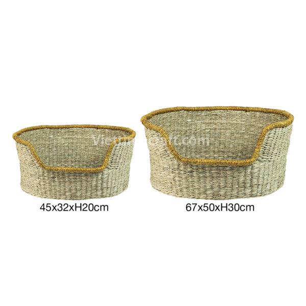 seagrass pet basket bed with a pillow