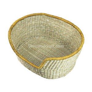 seagrass pet basket bed with a pillow