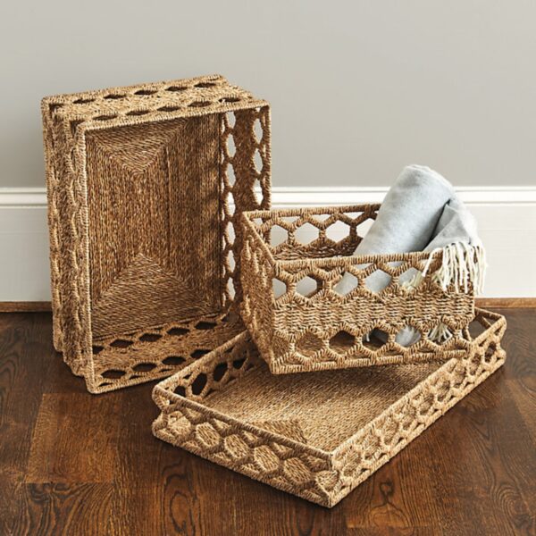 seagrass storage basket furniture arrangement tray