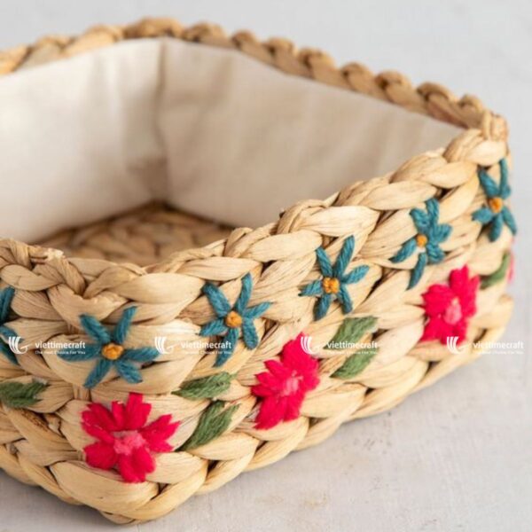 Embroidered with Flowers Water Hyacinth Tray