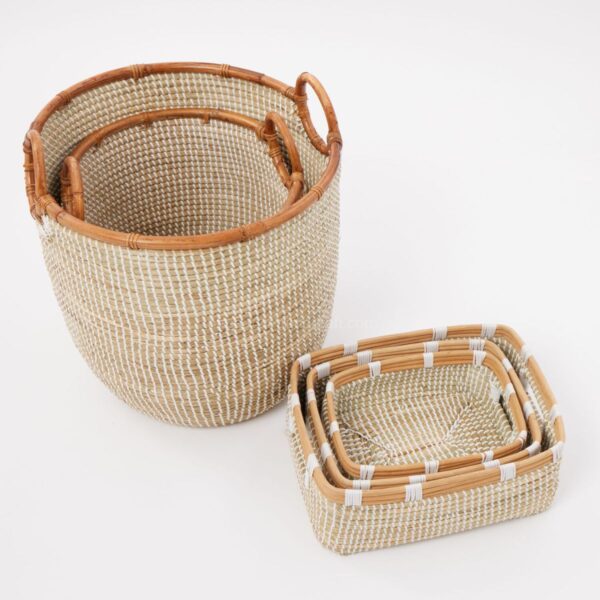 Set Seagrass With Plastic String Storage Basket Wholesale