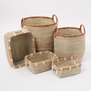 Set Seagrass With Plastic String Storage Basket Wholesale