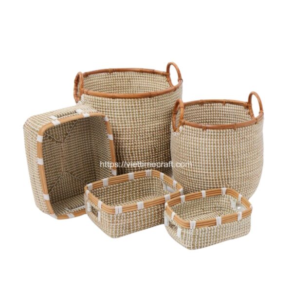 Set Seagrass With Plastic String Storage Basket Wholesale