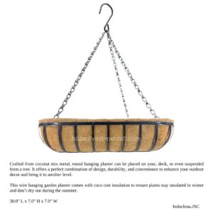 Oval Coconut Coir Planter, Wall Mounted Trough with J Hooks, Natural Coir Wall Trough for Indoor/Outdoor Home & Garden Decoration