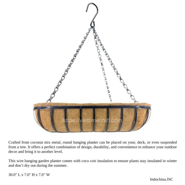 Oval Coconut Coir Planter, Wall Mounted Trough with J Hooks, Natural Coir Wall Trough for Indoor/Outdoor Home & Garden Decoration