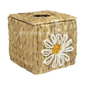 water hyacinth tissue box with daisy flower embroidered