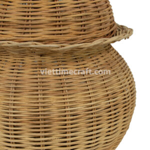 rattan vase with lid, eco-friendly home decor, dried flower vase, boho rattan container, handmade rattan vase, natural rattan decor, Vietnamese handicraft vase, rustic woven vase, sustainable flower vase, decorative vase with lid