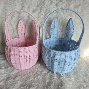 Easter bunny basket, recycled paper rope basket, cute Easter gift box, bunny decor basket, handmade Easter basket, eco-friendly spring decor, kids Easter basket set, bunny-shaped organizer, Vietnamese craft basket, Easter home decoration