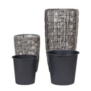 PE rattan planter, outdoor basket, synthetic rattan pot, garden planter, weather-resistant basket, balcony planter, home décor rattan basket, modern plant pot, woven outdoor decor, indoor/outdoor basket