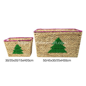 set of 2 water hyacinth basket with christmas tree embroidery