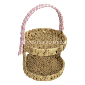 2-Tier Rattan Serving Tray with Decorative Bow