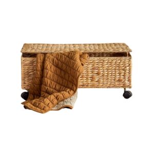 Underbed Storage Basket on Wheels – Natural Water Hyacinth Organizer