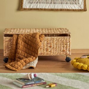 Underbed Storage Basket on Wheels – Natural Water Hyacinth Organizer