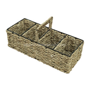 seagrass utensil caddy, cutlery holder basket, handwoven seagrass organizer, eco-friendly table organizer, 4 compartment cutlery caddy, rustic kitchen decor, seagrass flatware caddy, handmade utensil basket, Vietnam handicraft basket, wicker spoon holder