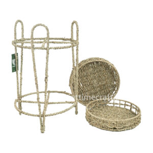 2 Tier Seagrass Shelf with Scallop Pattern Vietnam Manufacture