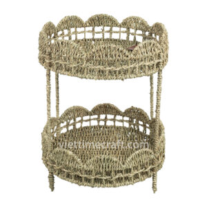 2 Tier Seagrass Shelf with Scallop Pattern Vietnam Manufacture