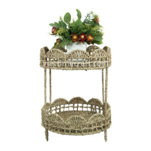 2 Tier Seagrass Shelf with Scallop Pattern Vietnam Manufacture