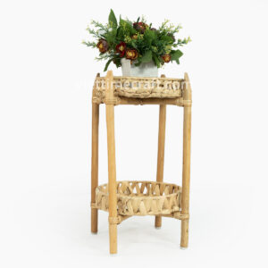 2 tier water hyacinth shelf, floor standing storage basket, woven tray stand, natural plant stand, handmade bamboo shelf, eco-friendly floor organizer, water hyacinth display rack, rustic bathroom storage, Vietnam handicraft basket, boho home decor