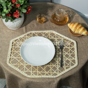 bamboo placemat set, handwoven table mat, napkin rings bamboo, octagon placemat, geometric table decor, eco-friendly placemat, handmade bamboo mat, vietnam handicraft, woven napkin holder, natural tableware