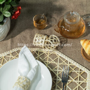 bamboo placemat set, handwoven table mat, napkin rings bamboo, octagon placemat, geometric table decor, eco-friendly placemat, handmade bamboo mat, vietnam handicraft, woven napkin holder, natural tableware