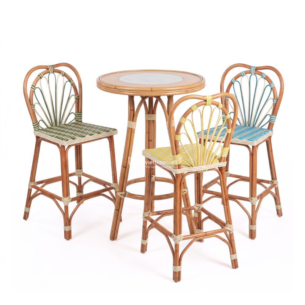 Handwoven Rattan Bar Chair, Bamboo and Rattan Chair for Indoor, Outdoor Decor - M0832