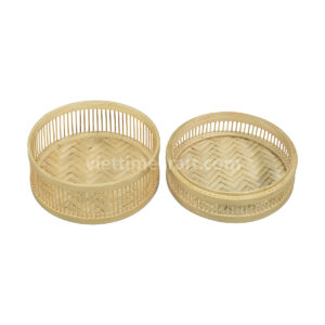 bamboo food storage box, round bamboo basket with lid, handmade bamboo container, eco-friendly serving box, food gift basket, natural bamboo tray, Vietnamese handicraft bamboo, zero waste food organizer, decorative bamboo box, sustainable packaging