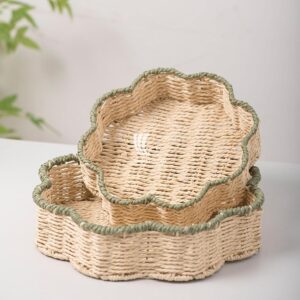 scallop tray paper rope, flower shape basket tray, recycled paper rope tray, handmade eco tray, natural scallop basket, sustainable storage tray, spring home decor, flower edge organizer, zero waste tray, eco-friendly decorative basket