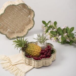 scallop tray paper rope, flower shape basket tray, recycled paper rope tray, handmade eco tray, natural scallop basket, sustainable storage tray, spring home decor, flower edge organizer, zero waste tray, eco-friendly decorative basket