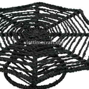 spider web tray, halloween basket, black fiber tray, handwoven spider decor, spooky home accessory, handmade halloween tray, spiderweb basket, eco-friendly tray, vietnam handicraft, halloween gift display