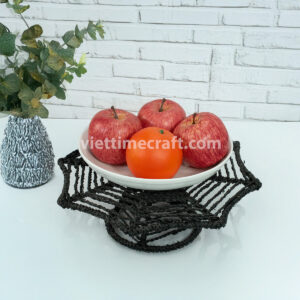 spider web tray, halloween basket, black fiber tray, handwoven spider decor, spooky home accessory, handmade halloween tray, spiderweb basket, eco-friendly tray, vietnam handicraft, halloween gift display