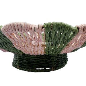 recycled paper basket, eco-friendly bowl basket, handmade storage tray, striped woven bowl, biodegradable fruit holder, sustainable paper basket, handwoven decorative tray, artisan paper basket, zero waste basket decor