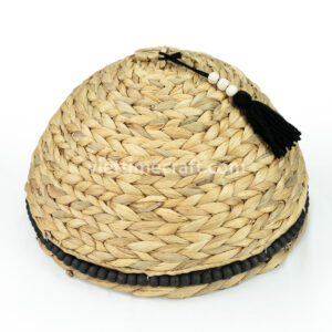 Handwoven Water Hyacinth Food Cover with Tassel and Wooden Beads