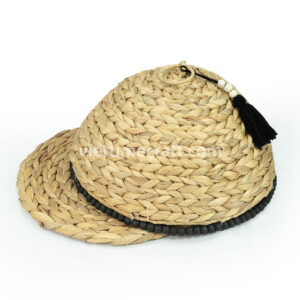 Handwoven Water Hyacinth Food Cover with Tassel and Wooden Beads