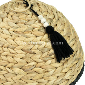 Handwoven Water Hyacinth Food Cover with Tassel and Wooden Beads