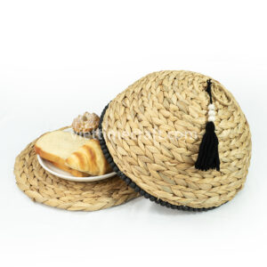 Handwoven Water Hyacinth Food Cover with Tassel and Wooden Beads