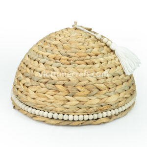 Handwoven Water Hyacinth Food Cover with Tassel and Wooden Beads
