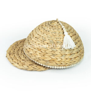 Handwoven Water Hyacinth Food Cover with Tassel and Wooden Beads
