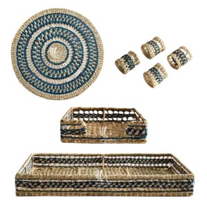 Eco-Friendly Dining Set seagrass placemat set, eco-friendly tableware, handcrafted napkin ring, seagrass napkin holder, rustic serving tray, natural table setting, seagrass home accessories, handmade dining set, B2B table decor Vietnam, sustainable tabletop products