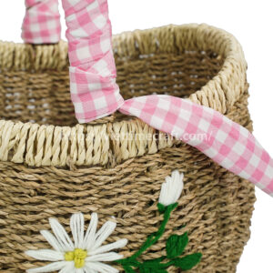 Decorative Seagrass Picnic Basket with Embroidery – Wholesale Storage & Gift Basket