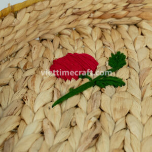 Rustic Woven Hyacinth Decorative Tray with Embroidered Cherry, Round Natural Serving Basket Wholesale Supplier Vietnam